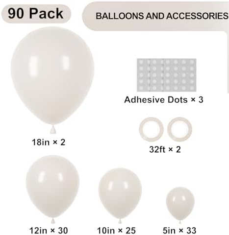 Voircoloria 90pcs White Sand Balloons Garland Arch Kit, 18 12 10 5 Inch - Image 2