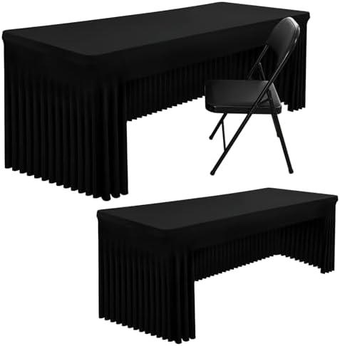 Smiry 2 Pack Spandex Open Back Tablecloth,Elastic Fitted Stretch Tablecloth for 5FT Rectangle Tables,Waterproof Washable Table Cover Skirt for Wedding, Banquet & Parties (Black, 60Lx30Wx30H Inch) by Smiry