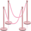 Ferraycle 4 Pc Stainless Steel Stanchion 38 Inch with Velvet Rope,Gray Pink by Ferraycle