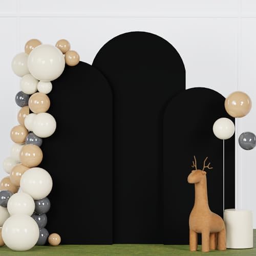FANPROMS Spandex Arch Backdrop Cover Set of 3 Black Wedding Arch Stand Cover 5FT 6FT 7FT for Arched Frame Decor 2 Sided Arch Stand Covers Backdrop Fabric Round Top Arched Covers for Wedding Ceremony by FANPROMS