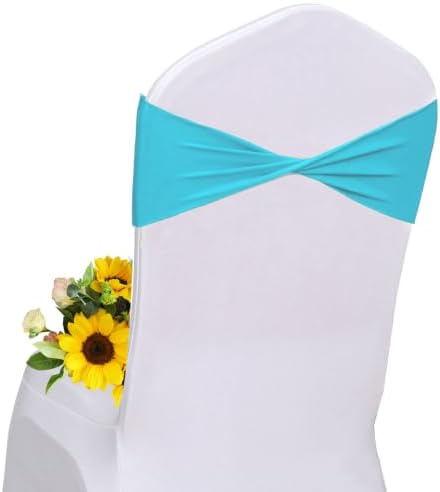 Lake Blue Chair Sashes Bows 60Pcs Spandex Chair Sashes Elastic Chair Cover Bands Ties Without Buckle for Wedding Birthday Party Ceremoney Events Decoration by Unknown