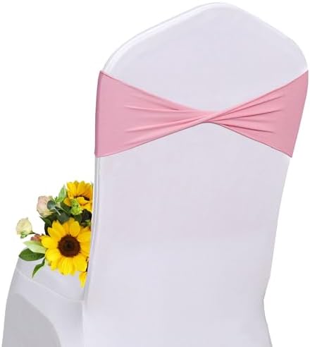 Spandex Pink Chair Sashes Bows 30 Pcs Light Pink Chair Sashes Elastic Chair Cover Bands Ties Without Buckle for Wedding Birthday Party Ceremoney Events Decoration by Unknown