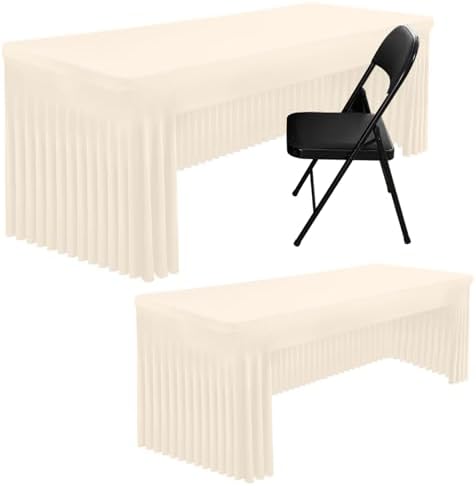 Smiry 2 Pack Spandex Open Back Tablecloth,Elastic Fitted Stretch Tablecloth for 6FT Rectangle Tables,Waterproof Washable Table Cover Skirt for Wedding, Banquet & Parties (Beige, 72Lx30Wx30H Inch) by Smiry