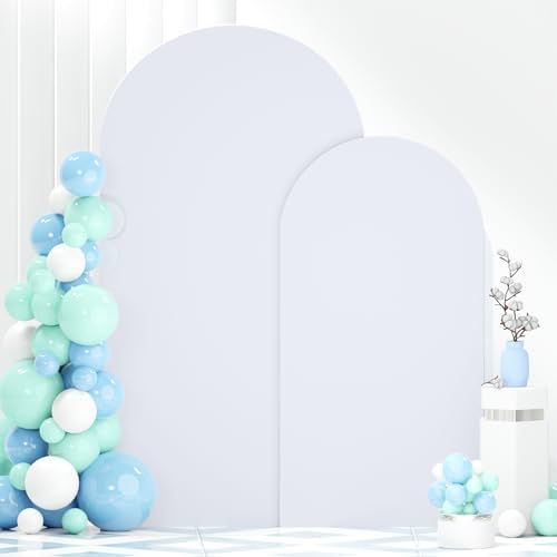 FANPROMS Arch White Cover Spandex Arch Cover Set of 2 Arches Covers Stretchy Backdrop Wedding Arched Covers Fabric Chiara Backdrop Covering 7.2FT 6FT for Baby Shower Birthday Banquet Decorations by FANPROMS