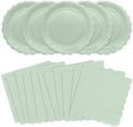 100Pcs Sage Green Plates and Napkins - Disposable Sage Green Scalloped Paper Plates & Napkins Serves 50,Green Party Supplies for Baby Shower Wedding Bridal Shower Birthday by VEIZEDD