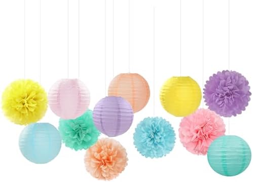 Pastel Rainbow Colorful Party-Decorations Paper Flowers Lanterns - 15PCS Birthday Classroom Baby Shower Tissue Pom Poms Streamers, Macaron Carnival Theme Hanging Supplies Decor Hugfond - Image 7