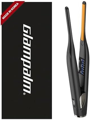 GLAMPALM Stiletto Hair Straightener 0.3" Pencil Ceramic flat iron Infused with Vita C, Korea's No.1 Professional Salon Tool for Short Hair, Dual Voltage, 7 Heat Setting(150°–450°), 10s Heat-Up (GP141) by Glampalm