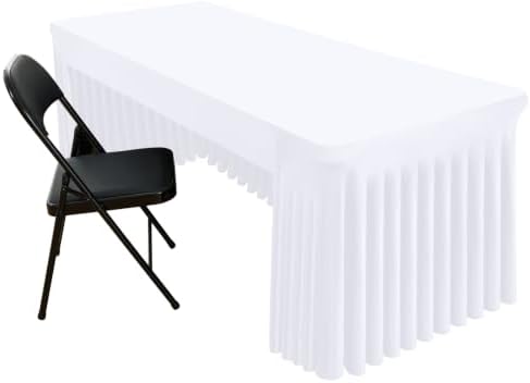 Smiry Spandex Open Back Tablecloth,Elastic Fitted Stretch Tablecloth for 4FT Rectangle Tables,Waterproof Washable Table Cover Skirt for Outdoor, Wedding, Banquet & Parties (White, 48Lx24Wx30H Inch) by Smiry