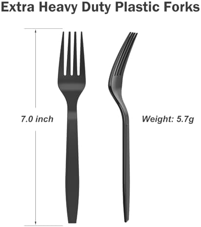Dealusy 360 Count Extra Heavy Duty Black Plastic Forks Disposable - Image 3