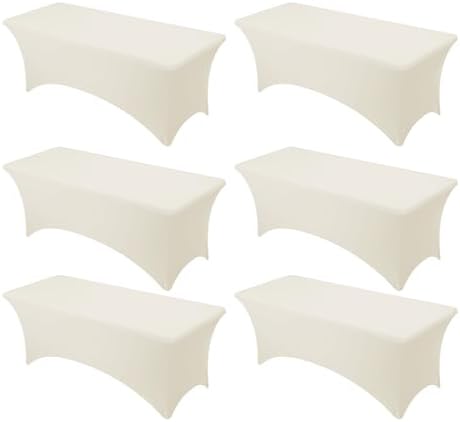 6-Pack Premium Cream Spandex Tablecloths for 8ft Rectangle Tables by DailySet