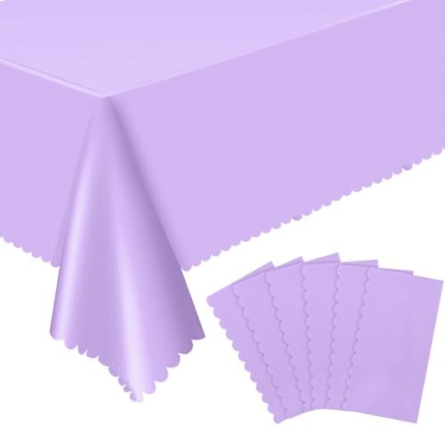 NatNarr 6 Pack Light Purple Tablecloths, Plastic Lavender Table Cloths by NatNarr