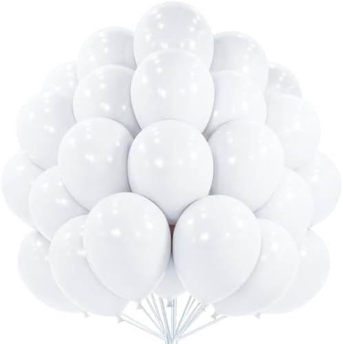 PartyWoo White Balloons 50pcs 12 Inch Latex Helium White Balloons by PartyWoo