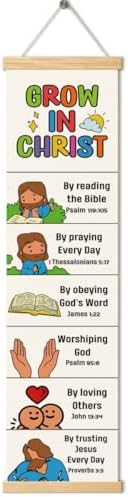 Christian Decor, Grow in Christ Poster, Bible Lesson Banner for Home Church Classroom Decoration, Inspirational Religious Gift, Family Hanging of Scripture and Words Decorations 13 by Unknown