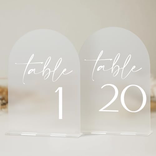 HOODO Frosted Arch Acrylic Table Numbers 1-20 with Stands, 5"x7" Acrylic Arch Signs and Holders, Frosted Table Numbers for Wedding Reception, Party, Anniversary, Event by Unknown