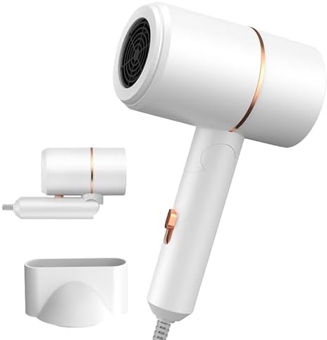 Foldable Ionic Hair Dryer with Diffuser, 800W Fast Drying Blow Dryer, 38000 RPM, Lightweight, Pink Blue, for Home & Travel (White) by Unknown