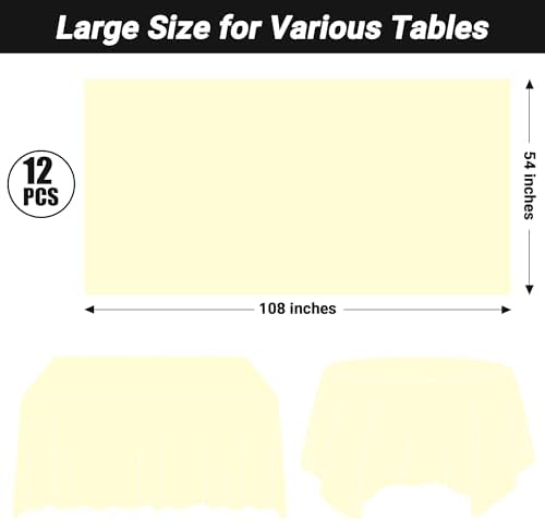 QZYL 12 PCS Ivory Plastic Tablecloths, 54 in x 108 in Dinner Table Cloths, Rectangle Table Cover for Birthday Party Family Gathering Wedding - Image 2