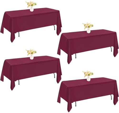 4 Pack Rectangle Tablecloth 60x102 Inch Burgundy Washable Polyester Table Cover for Wedding Dining Table Buffet Parties Banquet Decoration（Burgundy） by JALANCY