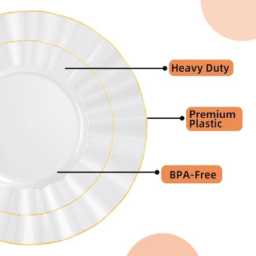 175PCS White Plastic Dinnerware Set, Wavy Plates for 25 Guests - Image 4