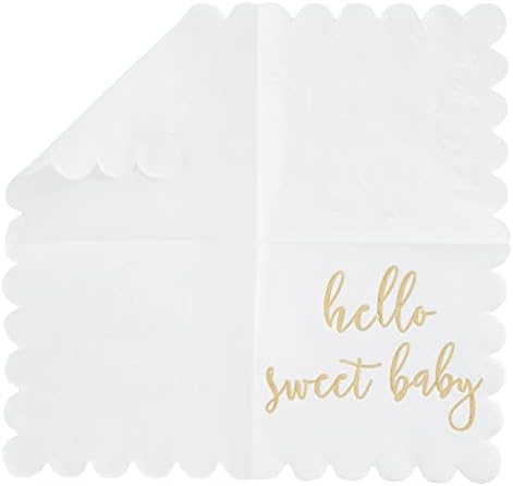 Juvale Baby Shower Napkins - 5 x 5 In, Gold Foil, 50 Pack - White Scalloped Napkins for Gender Neutral Baby Shower Decorations & Table Decor for Boy & Girl - Image 3