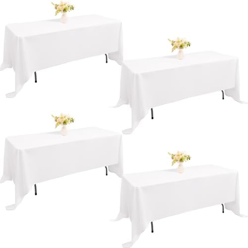 4 Pack Rectangle Tablecloth for 6 Foot Tables Washable Polyester Table Cover for Wedding Dining Table Parties Banquet（70x120 White） by JALANCY