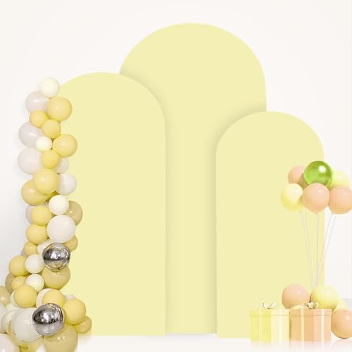 FANPROMS Wedding Arch Cover Set 5FT 6FT 7FT Yellow Spandex Arch Covers Stretchy Fabric for Birthday Party Boho Arch Stand Cover Set of 3 Round Top Arched Covering for Wedding Decorations - Image 6