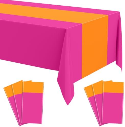 Oudain 6 Pcs Plastic Disposable Table Cloth 54"x108", Hot Pink, Orange by Oudain