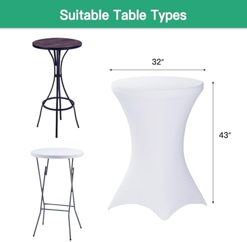Fixwal 2 Pack Cocktail Tablecloth Bar Top Table Covers Round White Spandex - Image 3
