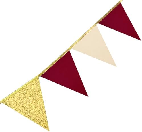 Burgundy Beige Gold Party Pennant Banner Flag Maroon Gold Hanging Glitter Paper Triangle Bunting for Graduation Birthday Bridal Shower Wedding Bachelorette Anniversary Party Decorations - Image 6