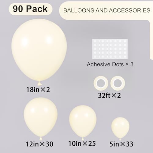 Voircoloria 90pcs Ivory White Balloons Garland Arch Kit, 18 12 10 5 Inch - Image 3