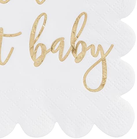Juvale Baby Shower Napkins - 5 x 5 In, Gold Foil, 50 Pack - White Scalloped Napkins for Gender Neutral Baby Shower Decorations & Table Decor for Boy & Girl - Image 5