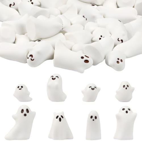 CCINEE 24 Pcs Halloween Mini Resin Ghost Figurines in 8 Styles, Matte Finish Spooky Whimsical Tabletop Decor for Halloween Party, Tiered Tray, Bowl Filler, and Seasonal Home Decoration by CCINEE
