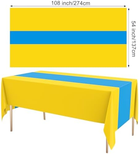 Oudain 6 Pcs Plastic Disposable Table Cloth 54" x 108", Blue, Yellow - Image 2