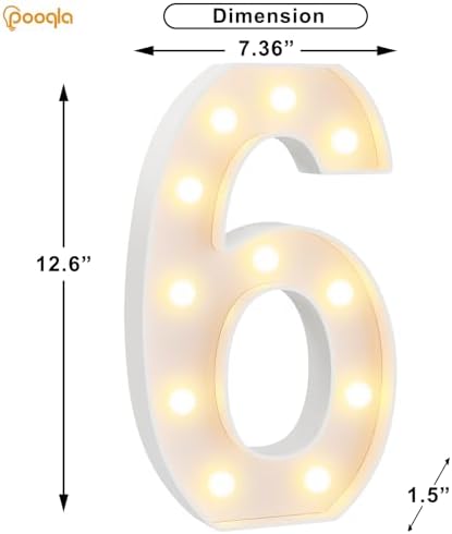 Pooqla Large Light Up Numbers for 6th Birthday Decorations, 12.6 in Tall White Plastic Marquee Numbers Sign Party Decorations, Gift for Girls Boys Night Light Wedding Anniversary Decor, Big Number 6 - Image 4
