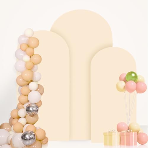 FANPROMS Wedding Arch Cover Beige 5ft 6ft 7ft Spandex Arch Backdrop Cover Set of 3 Balloon Arch Cover Backdrop Fabric for Banquet Chiara Arch Stand Cover for Bridal Shower Party Decorations - Image 6