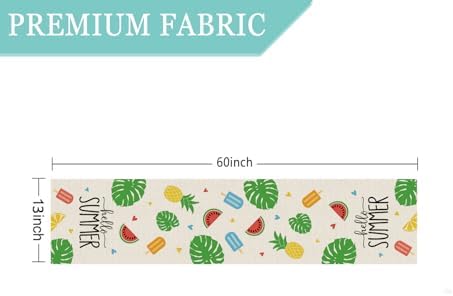 GPGHE Hello Summer Table Runner Popsicle Fruits Leaves Love Heart Table Runners Seasonal Kitchen Dining Table Decoration for Home Party Banquet Decor 13x60 Inch - Image 2