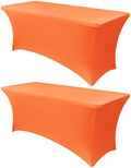 Obstal 8ft Stretch Spandex Table Cover for Folding Tables, 2 Pack, Orange by Obstal