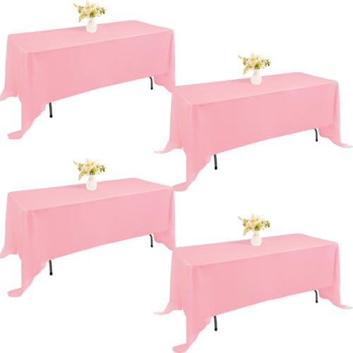 4 Pack Rectangle Tablecloth for 6 Foot Tables Washable Polyester Table Cover for Wedding Dining Table Parties Banquet（70x120 Pink） by JALANCY
