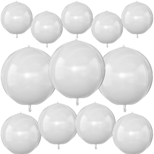12PCS Matte White Round Foil Balloons 22" 15" 10" Large Balloons by vibzox