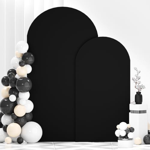 FANPROMS Wedding Arch Cover Black Arch Cover 6FT 7.2FT Spandex Arch Backdrop Cover Set of 2 Chiara Arch Backdrop Stand Cover Fitted Arch Frame Cover Garland Arch Stand Cover for Anniversary Party by FANPROMS
