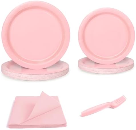 96 Pcs Party Plates, Pink Paper Plates and Napkins, Disposable Tableware Set, Party Supplies for Kids Birthday Baby Shower Wedding Picnic, Serve for 24 Guests by WelcometoUVTQSSP