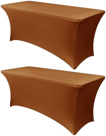 Obstal 6ft Stretch Spandex Table Cover for Standard Folding Tables - Universal Rectangular Fitted Tablecloth Protector for Wedding, Banquet and Party, 72L x 30W x 30H Inches, Light Coffee, 2pc by Obstal