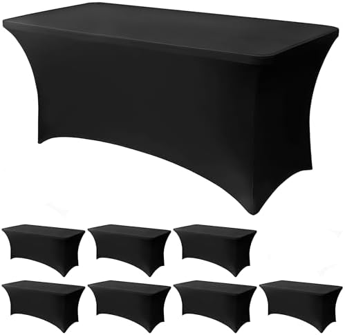 6FT Black Table Cloth - 8 Pack Fitted Stretch Rectangle Spandex Tablecloth, Washable Table Cover for Party, Picnic, Wedding, Banquet, Birthday and Festival(30" x 72") by Lemict