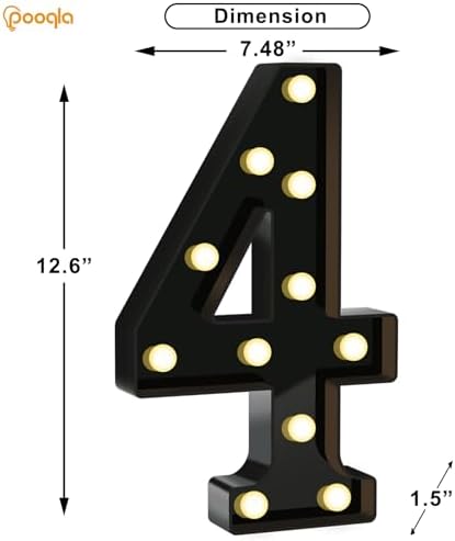 Pooqla 4th Birthday Decorations for Boys, Large Black Light Up Numbers - Image 4