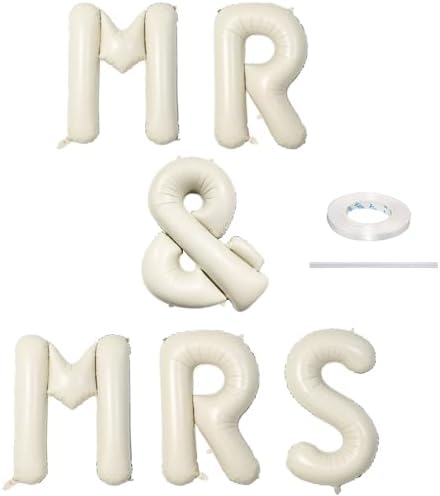 40 Inch Beige MR & MRS Balloons for Wedding Decor, Large Cream Mr and Mrs Foil Balloon Letter, Ivory White Sand Mr to Mrs Banner Sign for Bride Groom Engagement Couple Sweetheart Party Decorations by Lingqiang
