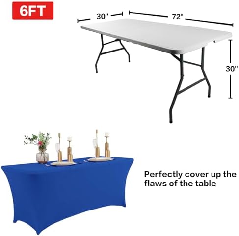 IVAPUPU 8FT Table Cloth for Rectangular Spandex Royal Blue Table Cover - Image 3