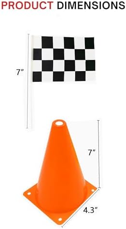 9 Pack 7inch Orange Race Cones with Holes on Top,18 Pack Checkered Flags,Racing Car Birthday Party Decorations,Two Fast Centerpieces,Race Cars Themed Party Supplies - Image 3