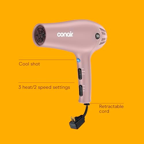 Conair Hair Dryer with Diffuser & Concentrator, 1875W, Matte Light Pink - Image 2