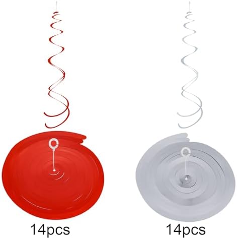 Colorful Ceiling Swirl Foil Decorations Hanging Plastic Streamer Themed Swirl Party for Christmas Graduation Celebration, Pack of 28 (Red and Sliver) - Image 2