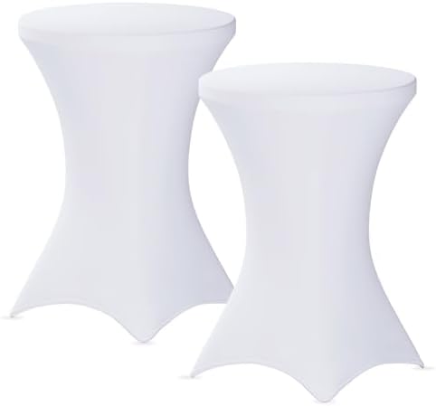 Fixwal 2 Pack Cocktail Tablecloth Bar Top Table Covers Round White Spandex by Fixwal