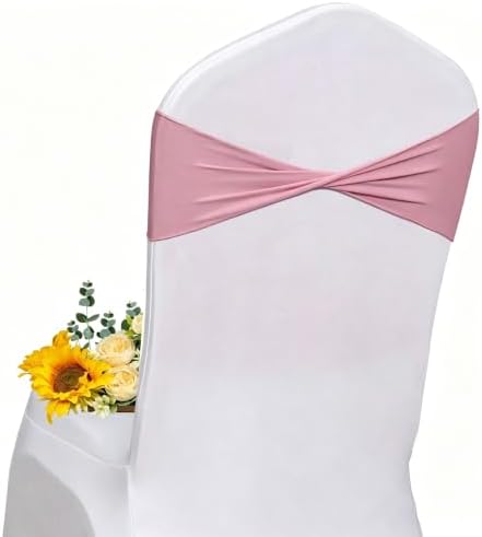 Pink Chair Sashes Bows 30 Pcs Dusty Pink Chair Sashes Elastic Chair Cover Bands Ties Without Buckle for Wedding Birthday Party Ceremoney Events Decoration by Unknown